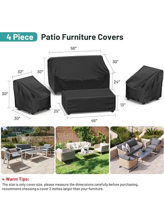 Patio Furniture Covers, 4 Piece Outdoor Furniture Cover Waterproof includ Ourdoor Sofa Cover, 2 Chair Covers, Coffee Table Cover with Windproof Buckle Strap and Adjustable Drawstring - Image 3