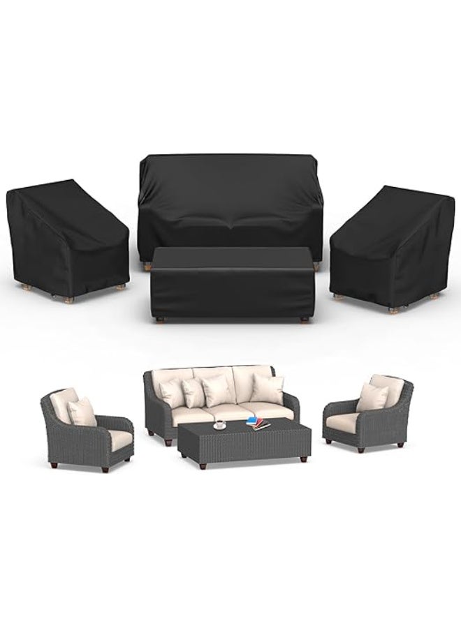 Patio Furniture Covers, 4 Piece Outdoor Furniture Cover Waterproof includ Ourdoor Sofa Cover, 2 Chair Covers, Coffee Table Cover with Windproof Buckle Strap and Adjustable Drawstring - Image 2