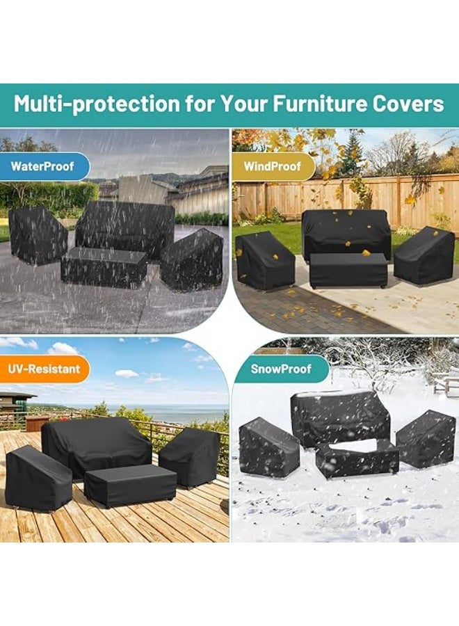 Patio Furniture Covers, 4 Piece Outdoor Furniture Cover Waterproof includ Ourdoor Sofa Cover, 2 Chair Covers, Coffee Table Cover with Windproof Buckle Strap and Adjustable Drawstring - Image 4