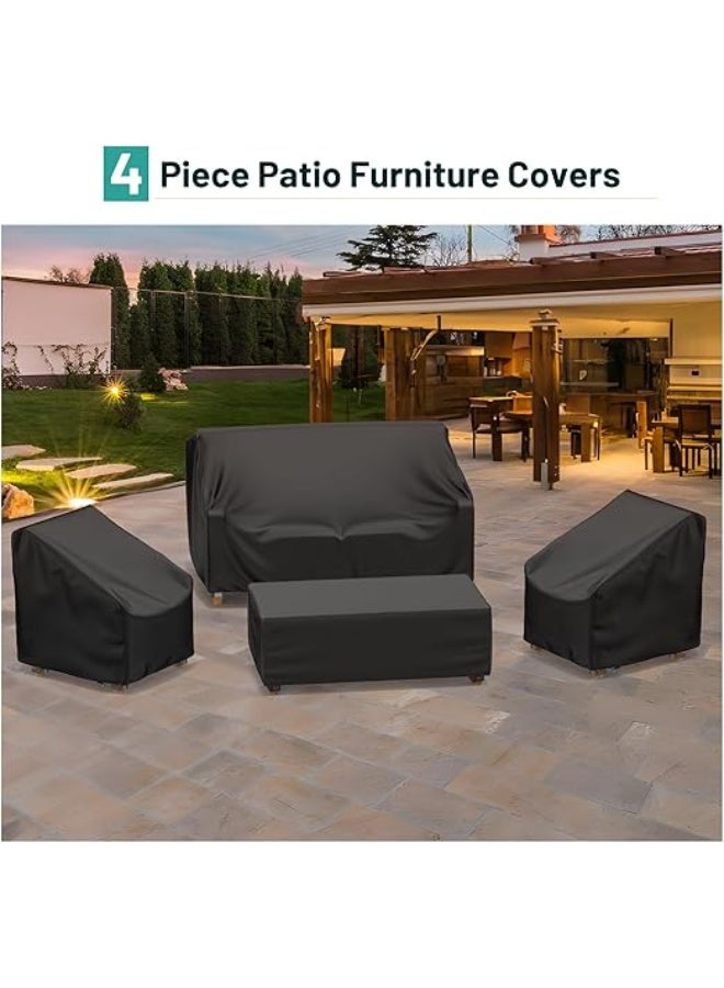 Patio Furniture Covers, 4 Piece Outdoor Furniture Cover Waterproof includ Ourdoor Sofa Cover, 2 Chair Covers, Coffee Table Cover with Windproof Buckle Strap and Adjustable Drawstring - Image 1
