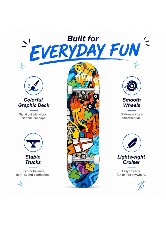 DEXO 78.5cm Complete Skateboard – 9-Layer Canadian Maple Double Kick Concave Cruiser with ABEC-7 Bearings & PU Wheels for Kids, Teens & Adults - Image 3