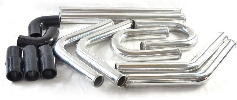 MOOSUN 2" 8-Pcs Universal Intercooler Pipe Piping Turbo Polished Aluminum Kit with Silicone Hoses and Stainless Steel T-Clamps - Image 3