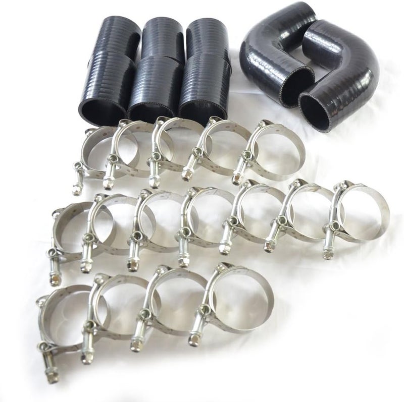 MOOSUN 2" 8-Pcs Universal Intercooler Pipe Piping Turbo Polished Aluminum Kit with Silicone Hoses and Stainless Steel T-Clamps - Image 5