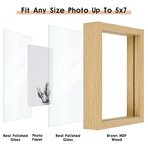 MUYE 5x7 Floating Frame Set of 2,Double Glass Rustic Photo Frame for Wall Hanging or Tabletop Standing,Also Display 4x6 or 3x5 Photo for Floating Effect,Natural - Image 5