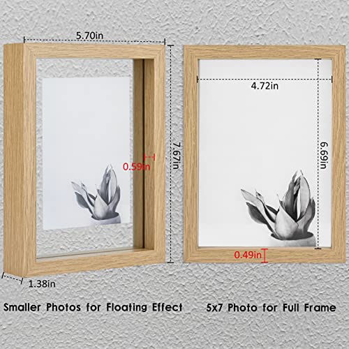 MUYE 5x7 Floating Frame Set of 2,Double Glass Rustic Photo Frame for Wall Hanging or Tabletop Standing,Also Display 4x6 or 3x5 Photo for Floating Effect,Natural - Image 2
