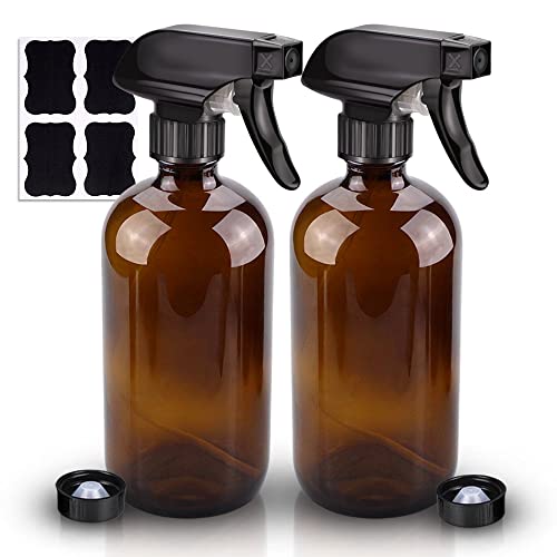 Wedama Amber Glass Spray Bottles, 2 Pack 16 oz Glass Spray Bottles for Cleaning Solutions and Essential Oils, Refillable Empty Spray Bottle with Adjustable Nozzles for Alcohol, Plant and Hair Care - Image 1