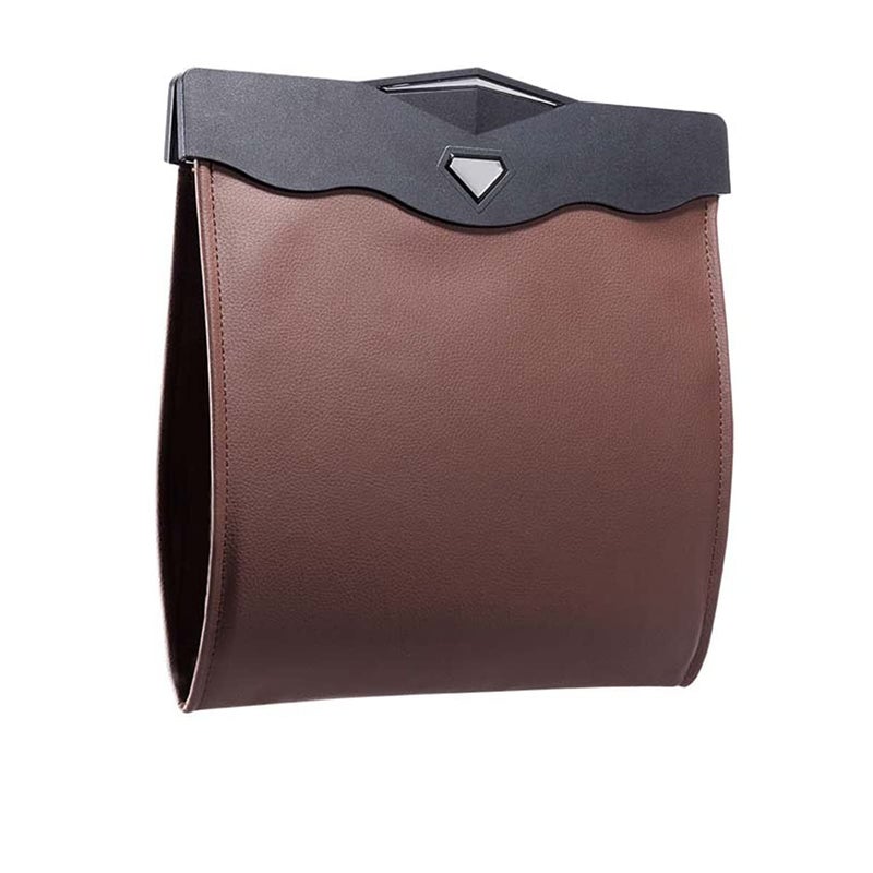 AOWIS Car Leather Trash Bag Smart LED Waterproof Organizer Storage Garbage Can (Brown) - Image 1