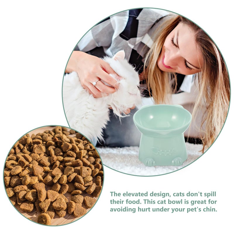 Elevated Cat Food and Water Bowl 6cm Tilted Anti Spill Pet Feeder with Neck Guard Blue - Image 5