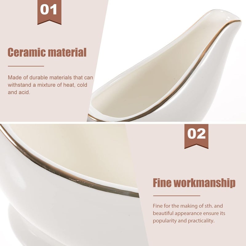 Gravy Bowl Ceramic Gravy Boat Sauce Jug: Gravy Bowl Sauce Dipping Bowl Porcelain Appetizer Dessert Plate for Salad Soy BBQ Sauce White Creamer Container - Image 2
