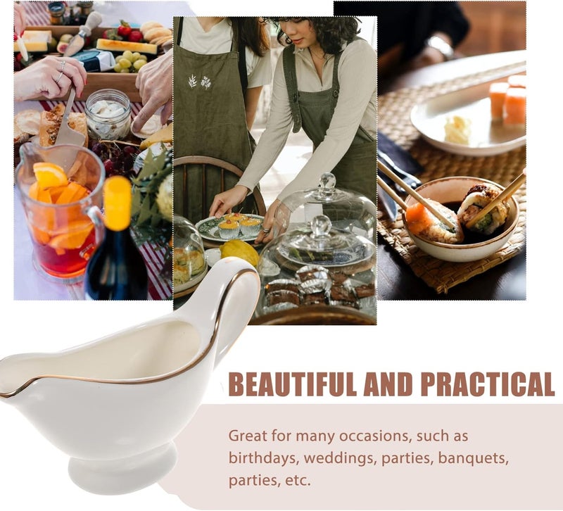 Gravy Bowl Ceramic Gravy Boat Sauce Jug: Gravy Bowl Sauce Dipping Bowl Porcelain Appetizer Dessert Plate for Salad Soy BBQ Sauce White Creamer Container - Image 3