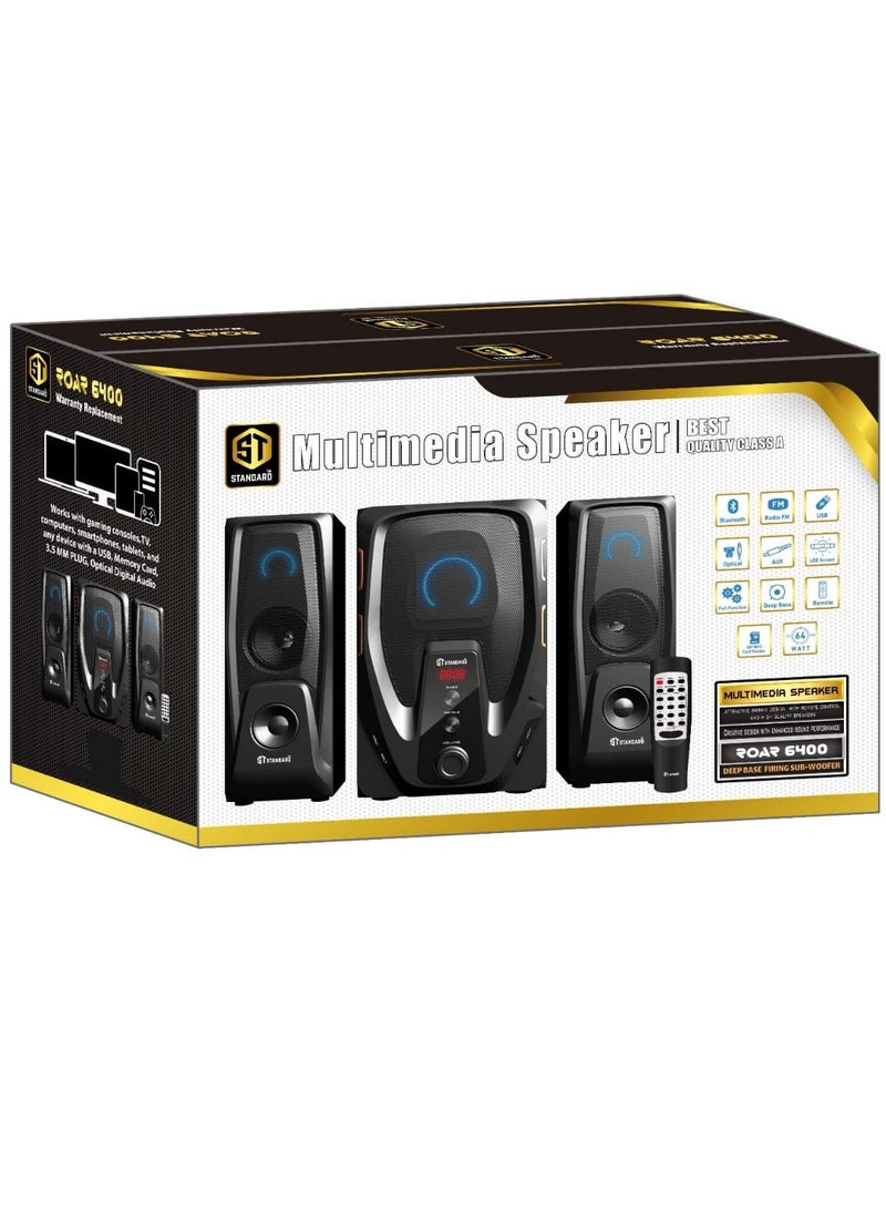 Standard - Speaker Standard 2.1 ROAR 6400 Power 64 Watt illuminated multimedia speaker Optical Cable - Aux - Bluetooth - Usb - Sd card - Radio - Led Screen - Remote - Full Function - Image 1