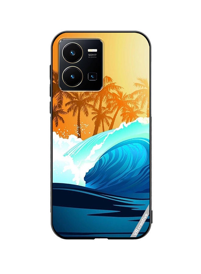 Protective Case Cover For Vivo Y35 Tropical Surfing Wave At Sunrise With Palm Tree Design Multicolour