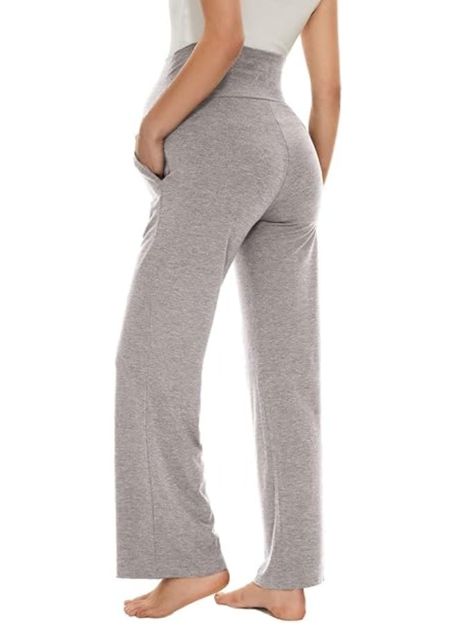 Women's Maternity Wide/Straight Versatile Comfy Palazzo Lounge Pants Stretch Pregnancy Trousers with Pockets - Image 5
