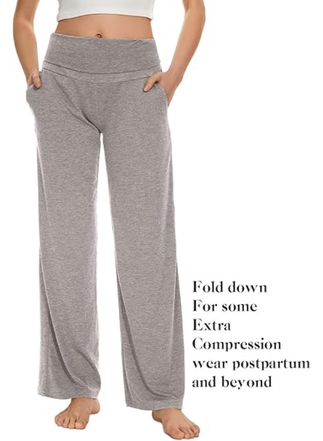 Women's Maternity Wide/Straight Versatile Comfy Palazzo Lounge Pants Stretch Pregnancy Trousers with Pockets - Image 3