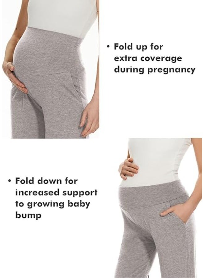 Women's Maternity Wide/Straight Versatile Comfy Palazzo Lounge Pants Stretch Pregnancy Trousers with Pockets - Image 4
