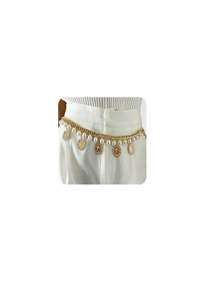 Wiwpar Pearl Waist Chain Belt Coin Pendant Beach Body Chains Fashion Body Belly Belt Silver Waist Chain for Women (Silver) - Image 1