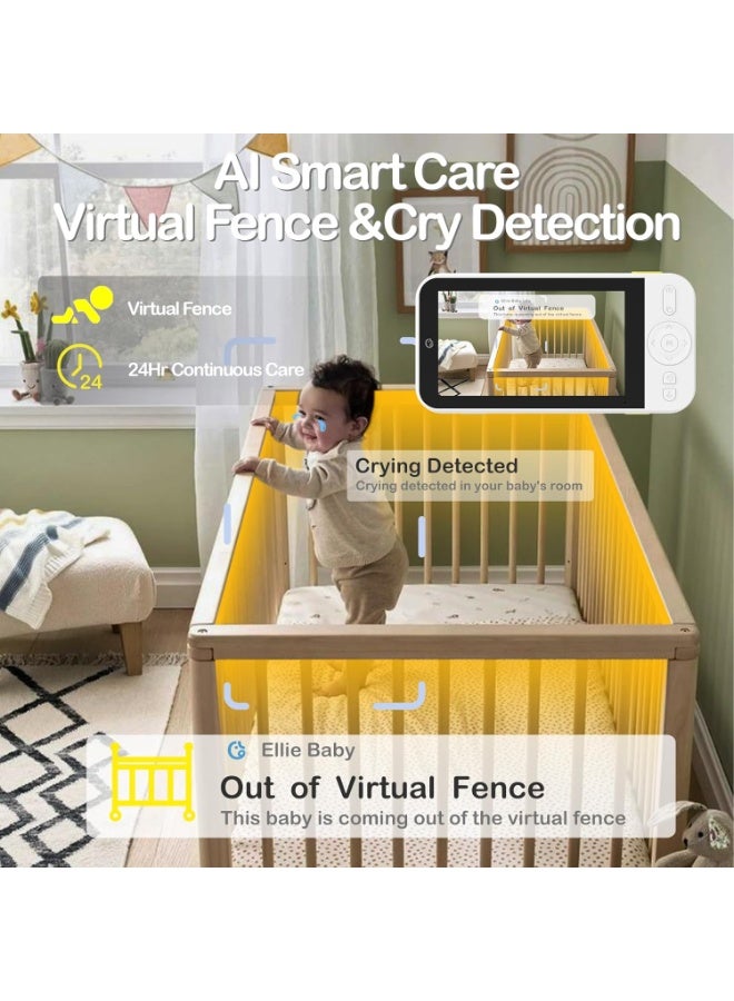 Ellie Baby Monitor No WiFi, Baby Monitor with Camera and Audio, 5" IPS 1080P with Wall Mount, 6000mAh Battery, 1000ft Range, Smart Monitoring 24hrs Playback, AI Cry Detection & Sleep Tracking - Image 3