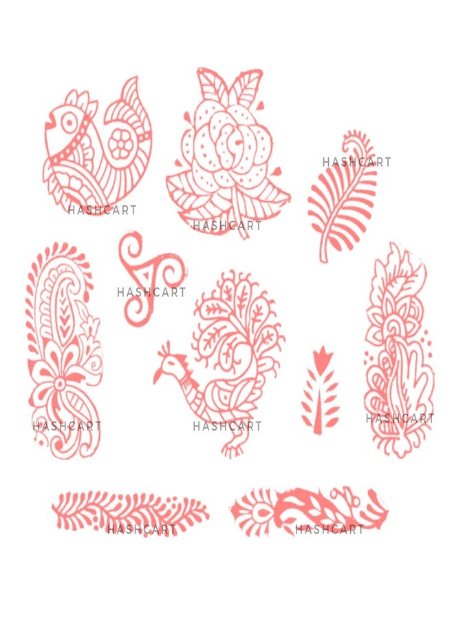Hashcart | Set of 10 | Wooden Multi Shape Floral Design Printing Stamps for Scrapbooking | Handcarved Blocks for Project Making | Henna Mehndi | Kids & Art Project | Fabric Textile | Pottery Craft - Image 3