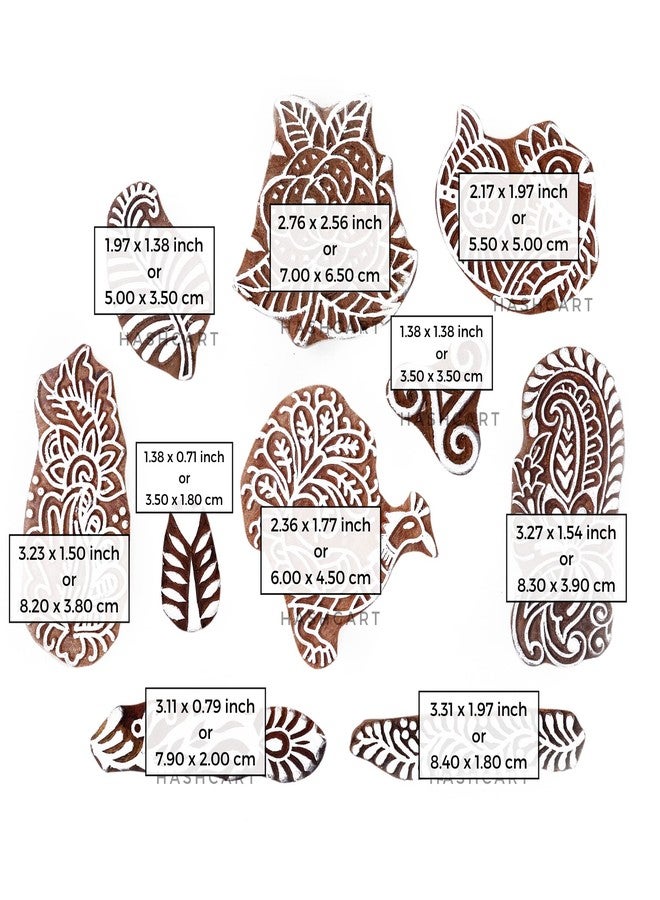 Hashcart | Set of 10 | Wooden Multi Shape Floral Design Printing Stamps for Scrapbooking | Handcarved Blocks for Project Making | Henna Mehndi | Kids & Art Project | Fabric Textile | Pottery Craft - Image 4