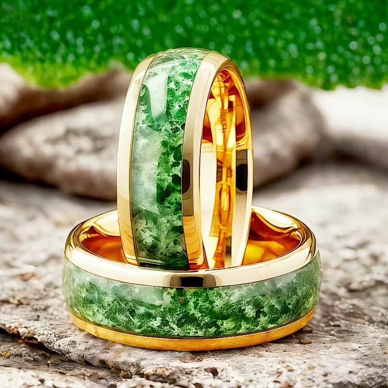 8mm Stainless Steel Ring with Floral Design - Gold Base, Multi-Color Options for Men & Women - Image 1