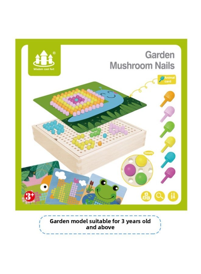 Beauenty Wooden Creative Mushroom Nail Jigsaw Puzzle Children's Early Education And Intellectual Exercise Combination Jigsaw Board Toy Direct Sale-Color:ZKB-small Mushroom Nail (garden)  - Image 1