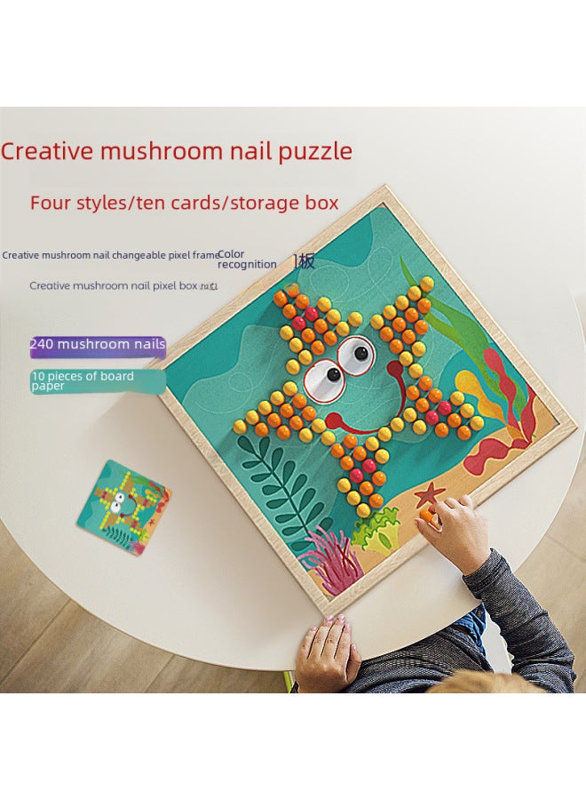Beauenty Wooden Creative Mushroom Nail Jigsaw Puzzle Children's Early Education And Intellectual Exercise Combination Jigsaw Board Toy Direct Sale-Color:ZKB-small Mushroom Nail (garden)  - Image 3