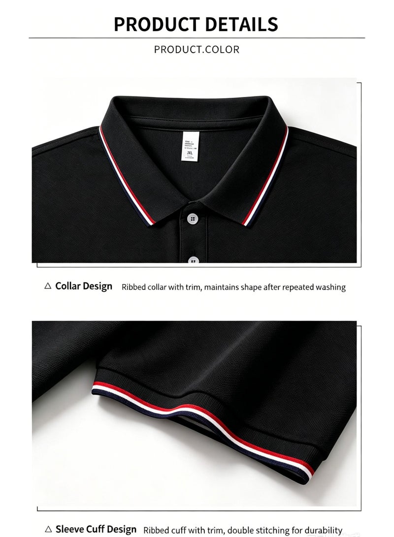 HACKETT LONDON Classic striped lapel POLO shirt for men and women couples with beaded cotton short sleeves. - Image 5