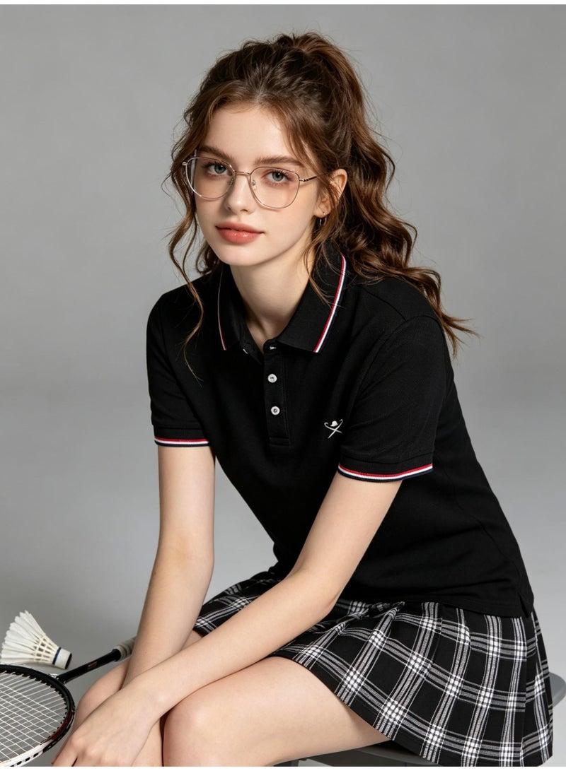 HACKETT LONDON Classic striped lapel POLO shirt for men and women couples with beaded cotton short sleeves. - Image 2