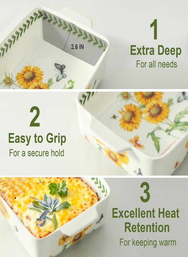 Howise Ceramic Sunflower Baking Casserole Dish with Handles,Large 2 pieces 8x13 inch & 6x10 inch Lasagna Baking Dish and Middle Flower Andplant Baking Pan,Porcelain Serving Bakeware Set - Image 5