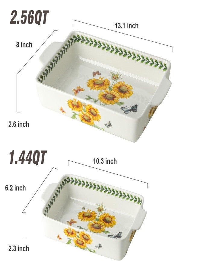 Howise Ceramic Sunflower Baking Casserole Dish with Handles,Large 2 pieces 8x13 inch & 6x10 inch Lasagna Baking Dish and Middle Flower Andplant Baking Pan,Porcelain Serving Bakeware Set - Image 2