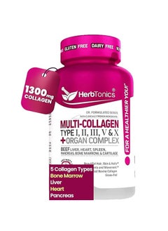 Herbtonics Multi Collagen Complex Types 1 2 3 5 and 10 Healthy Hair Skin Nails & Joint Support 90 Collagen Pills 