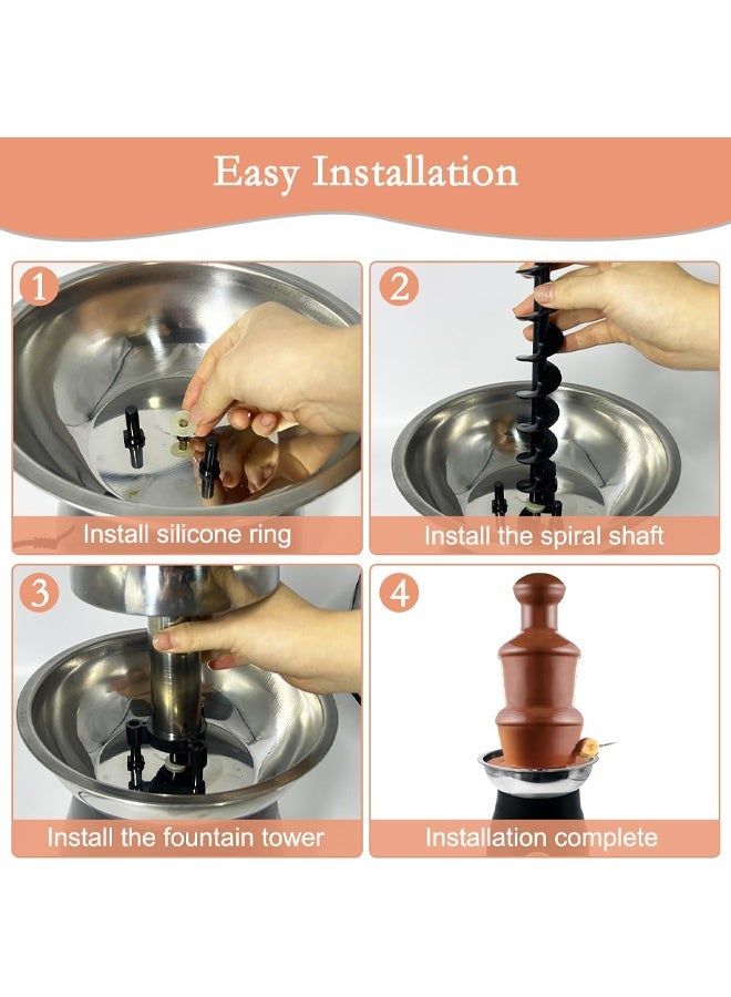 DUNISO Three-Layer Chocolate Fountain Machine, Chocolate Melting Pot, Electric Lava Chocolate Fondue Waterfall Fountain, Stainless Steel Chocolate Cheese Candy Melting Tower, Suitable For Party Gathering Wedding Buffet Insulation - Image 4
