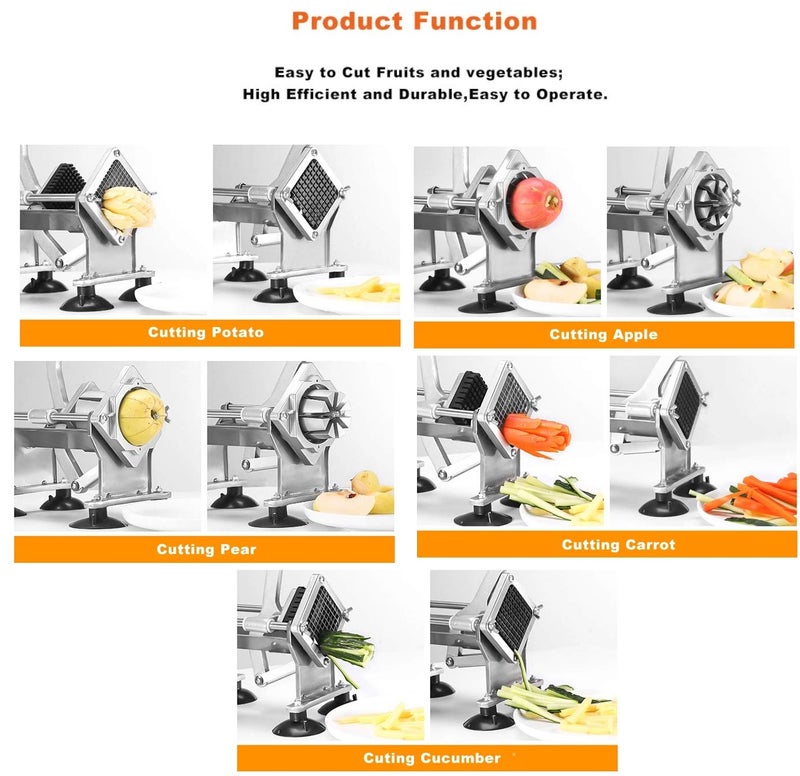THW® Stainless Steel Commercial Restaurant Vegetable Fruits French Fry Fries Vegetable Cutter with Suction Feet and 4 Different attachments- Can be Mounted on Wall Also - Image 4