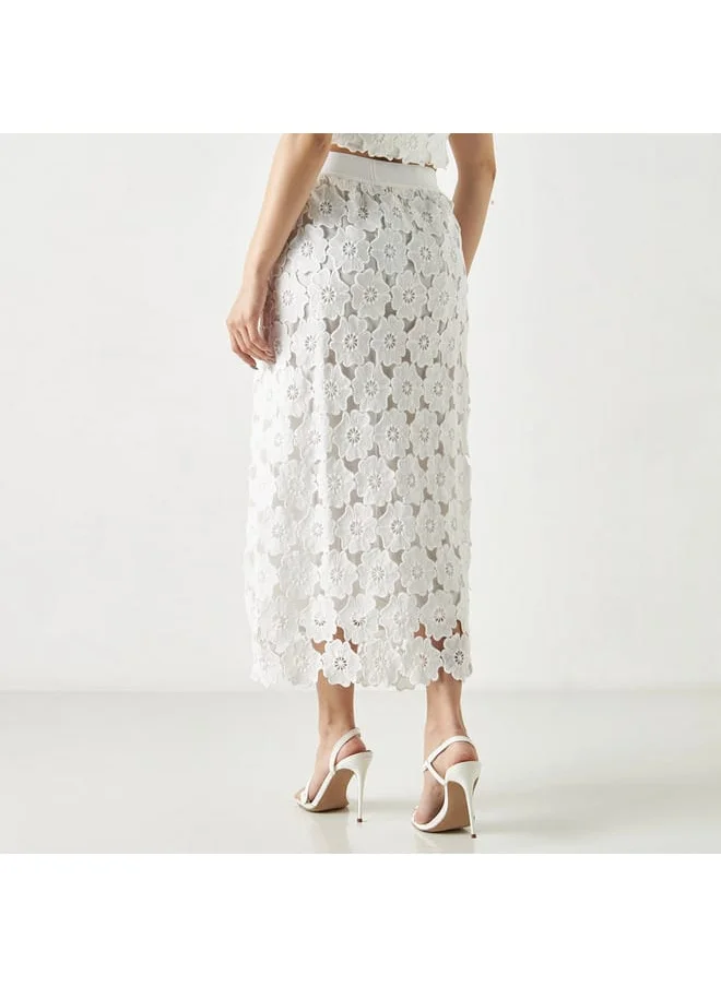 2Xtremz 2Xtremz Floral Lace Textured A-line Skirt with Elasticated Waist