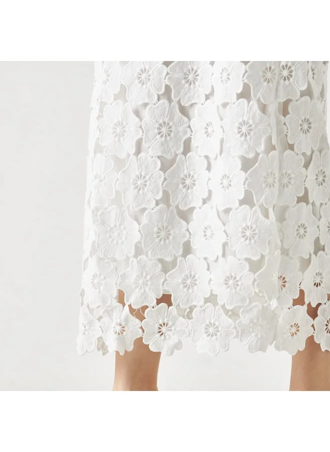 2Xtremz 2Xtremz Floral Lace Textured A-line Skirt with Elasticated Waist