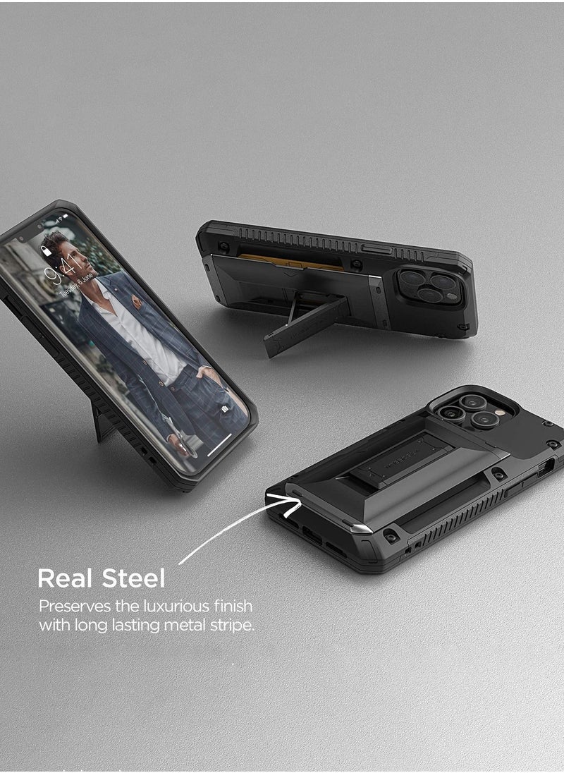 VRS Design Damda Glide Hybrid for iPhone 13 PRO Case Cover Wallet Semi Automatic Slider Card Slot [3-4 cards] with Kickstand - Black  - Image 2