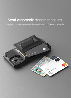 VRS Design Damda Glide Hybrid for iPhone 13 PRO Case Cover Wallet Semi Automatic Slider Card Slot [3-4 cards] with Kickstand - Black  - Image 3