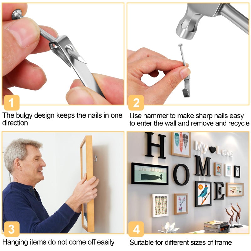 Romeda 184 Pieces Picture Hanging Kit, 20lb, 30lb, and 50lb Picture Hangers, Metal Picture Hanging Hooks with Nails, on Drywall, Wooden Wall (Silver) - Image 5