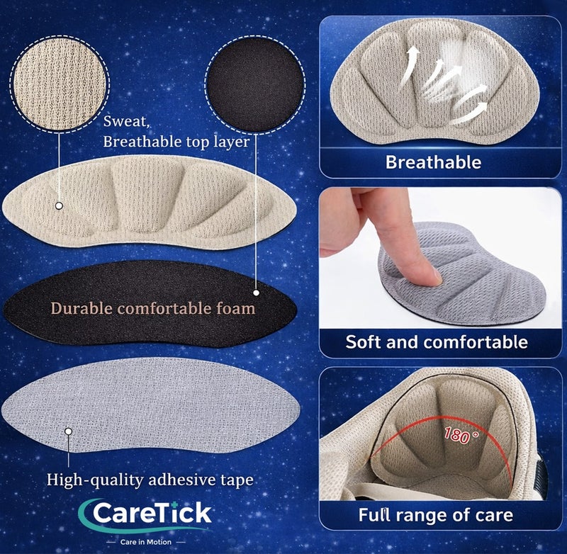 CareTick Heel Grip Liners Protector (12 Pcs) Heel Cushion Pads for Loose Shoes, Self-Adhesive, Improved Inner Sole Preventing Slipping & Blisters (JHP-12) - Image 3