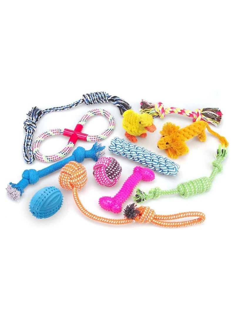 مجموعة هدايا مكونة من 12 قطعة من ألعاب الكلاب، كرة وحبل وألعاب مضغ تصدر أصواتًا صريرية للكلاب المتوسطة والصغيرة - Image 1