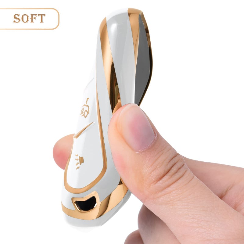 ELOHEI Key Fob Cover for Cadillac, Key Fob Case for 2015-2019 Cadillac Escalade CTS SRX XT5 ATS STS CT6 5-Buttons Premium Soft TPU 361 Degree Full Protection (Gold Edge White) - Image 5