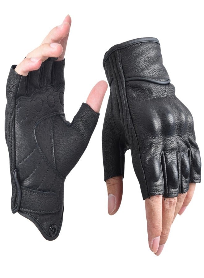 sibewora Gloves Leather Half Finger for Men Fingerless Gloves for Summer Black (XL) - Image 1