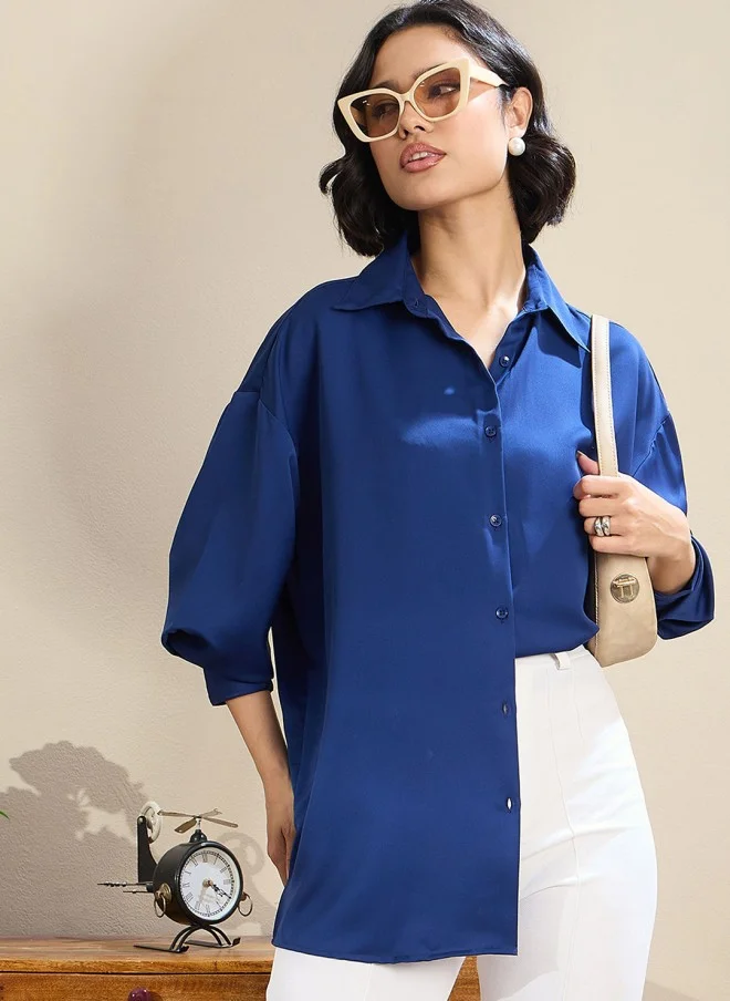 SASSAFRAS Satin Casual Oversized Shirt for Women