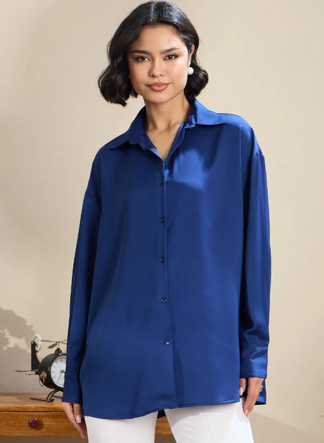 SASSAFRAS Satin Casual Oversized Shirt for Women