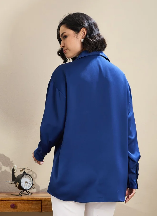 ساسافراس قميص ساتان كاجوال واسع للنساء