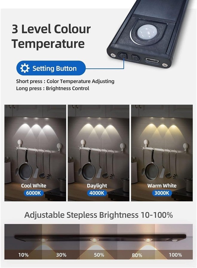 One94Store مصباح LED بمستشعر حركة من One94Store بطول 40 سم، قابل لإعادة الشحن بسعة 1200 مللي أمبير، مصباح أسفل الخزانة، إضاءة لاسلكية قابلة للتعتيم، لاصقة للخزانة والمطبخ وخزانة الملابس والسلالم (عبوة من 3 قطع، أبيض دافئ) - Image 5