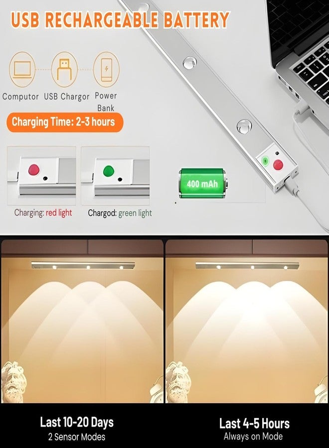 One94Store مصباح LED بمستشعر حركة من One94Store بطول 40 سم، قابل لإعادة الشحن بسعة 1200 مللي أمبير، مصباح أسفل الخزانة، إضاءة لاسلكية قابلة للتعتيم، لاصقة للخزانة والمطبخ وخزانة الملابس والسلالم (عبوة من 3 قطع، أبيض دافئ) - Image 3