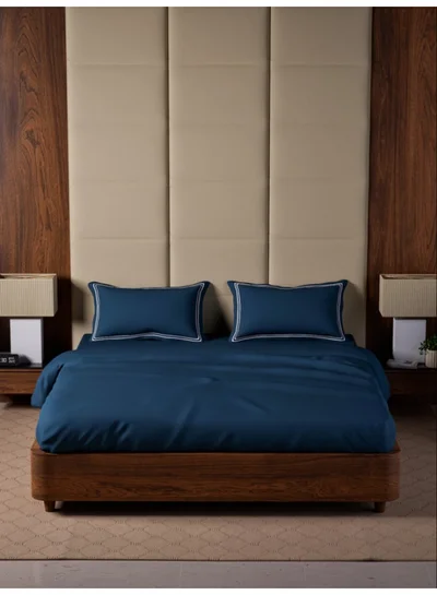 MULBERRY LIVING 100% Cotton - 500Tc Opulent Hue Queen Size (250X260 Cms) Flat Bedsheet With 2 Pillow Covers (50X75 Cm) - Mediterranean Blue