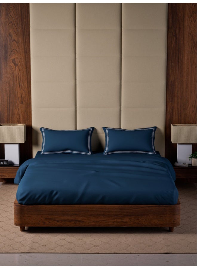 MULBERRY LIVING 100% Cotton - 500Tc Opulent Hue Queen Size (250X260 Cms) Flat Bedsheet With 2 Pillow Covers (50X75 Cm) - Mediterranean Blue  - Image 1