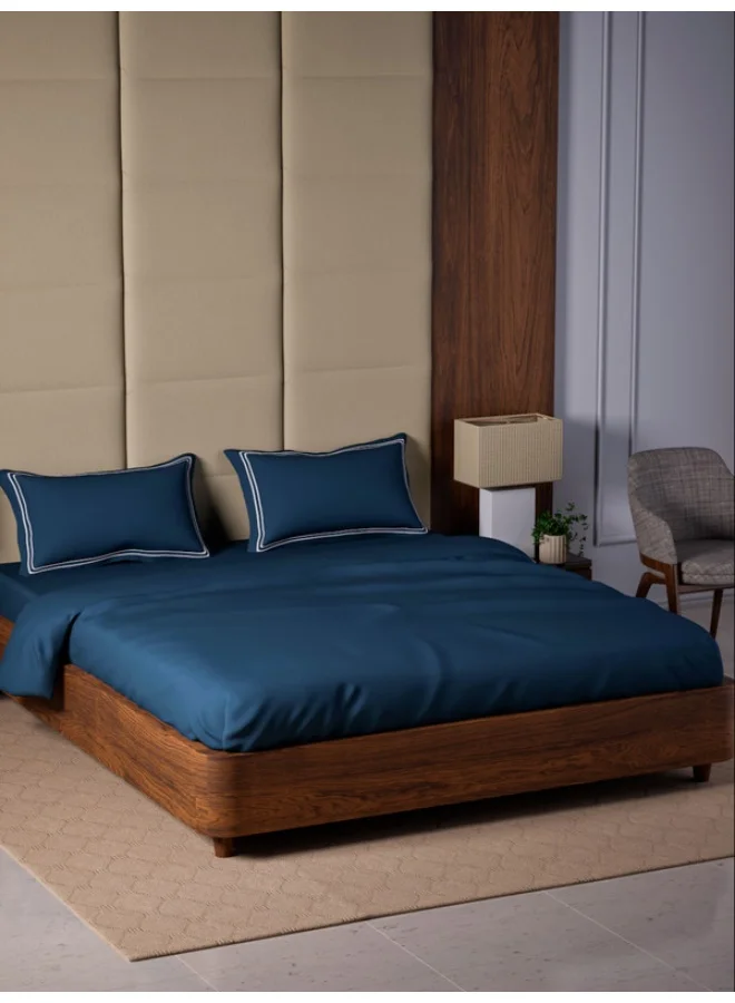 MULBERRY LIVING 100% Cotton - 500Tc Opulent Hue Queen Size (250X260 Cms) Flat Bedsheet With 2 Pillow Covers (50X75 Cm) - Mediterranean Blue